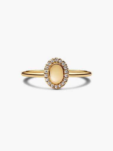 Engravable 14k gold-plated ring with clear cubic zirconia