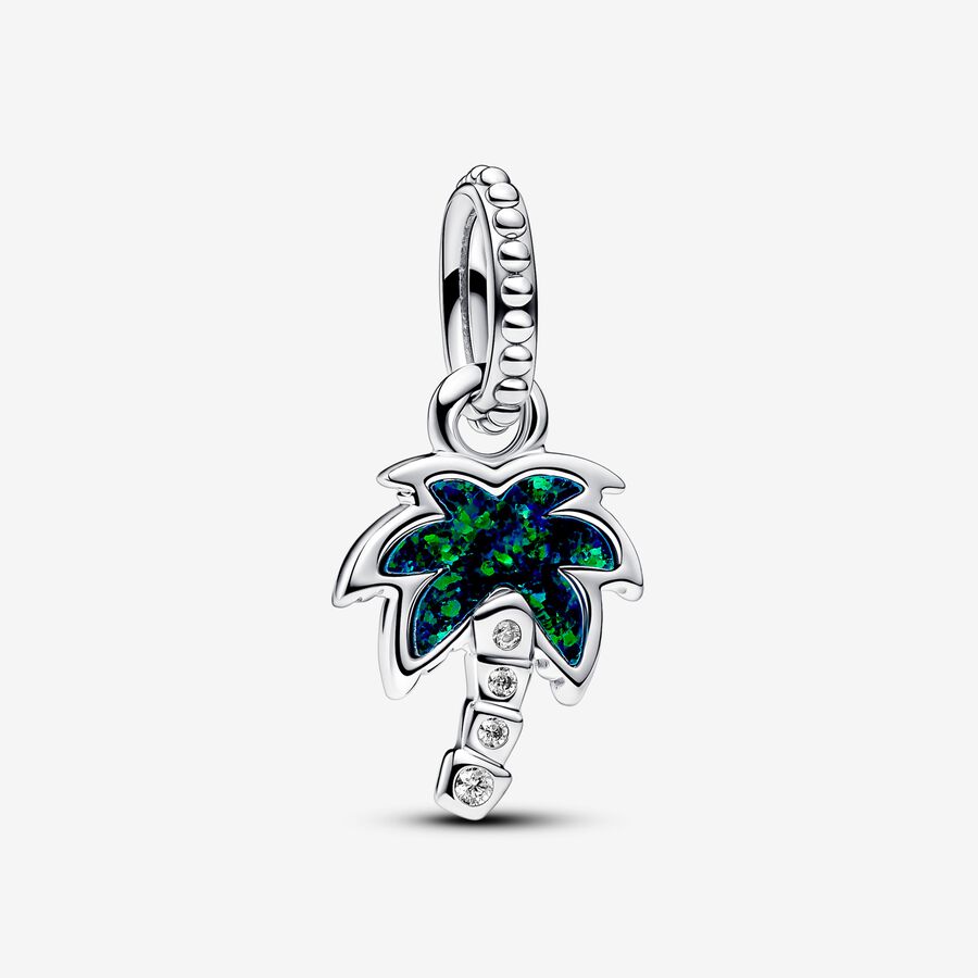 Opalescent Green Palm Tree Dangle Charm image number 0