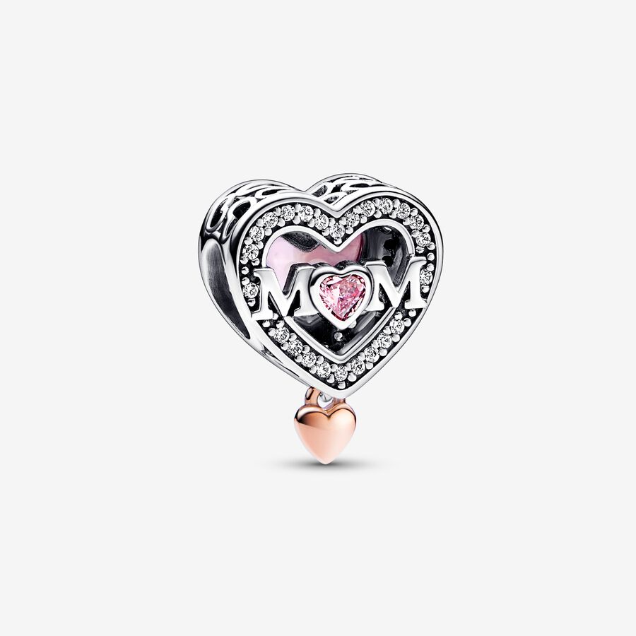 Two-tone Openwork Mum & Heart Charm image number 0