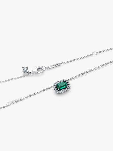 Rectangular Sparkling Green Halo Pendant Necklace