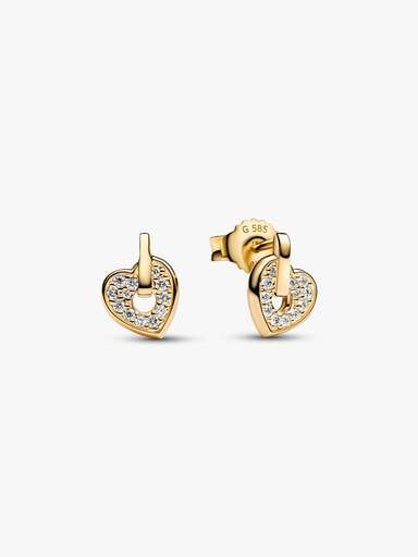 Pandora Talisman 14k Gold Lab-grown Diamond Pavé Heart Stud Earrings