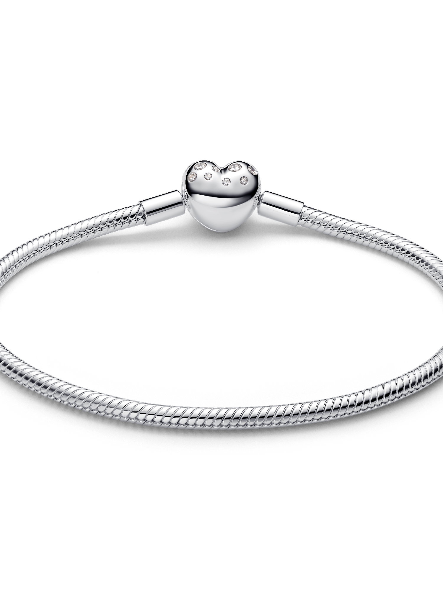 Pandora Sterling Silver Lab-grown Diamond Heart Clasp Snake Chain