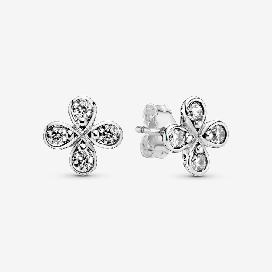 Flower silver stud earrings with clear cubic zirconia image number 0