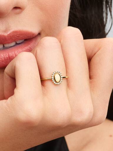 Engravable 14k gold-plated ring with clear cubic zirconia