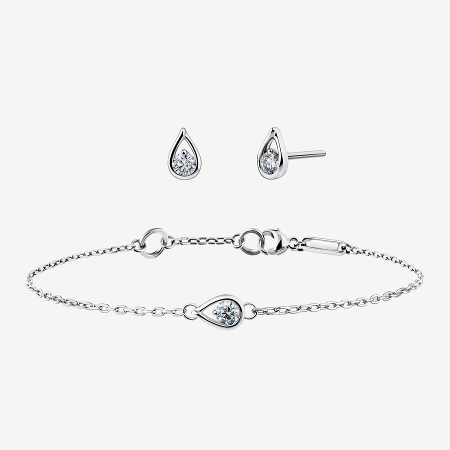 Pandora Infinite Sterling Silver 0.15 Carat Sparkling Teardrop Chain Bracelet and Earrings Set image number 0