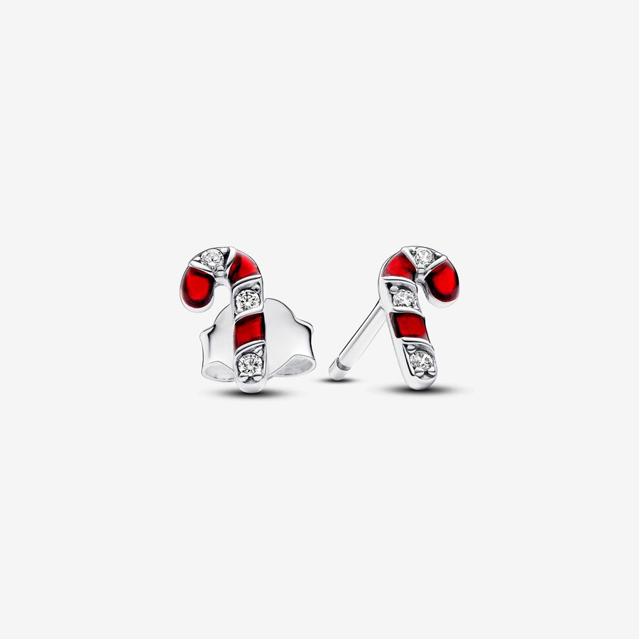 Sparkling Red Candy Cane Stud Earrings