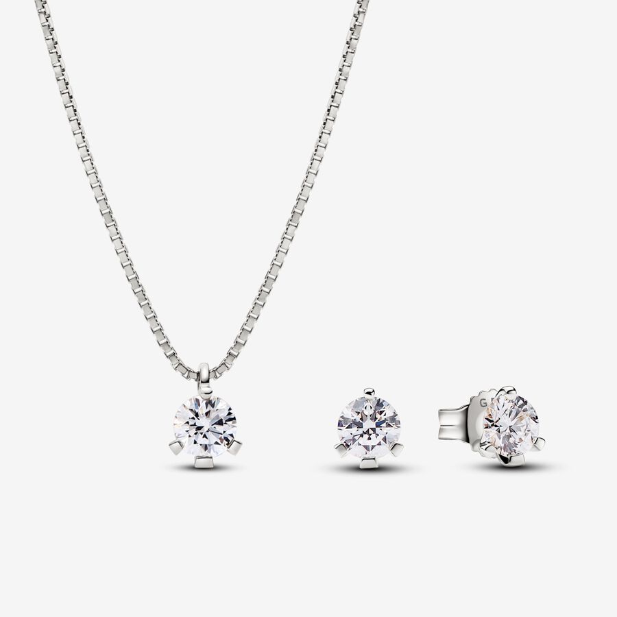 Pandora Nova 14k White Gold Lab grown Diamond Pendant Necklace and Earrings  set
