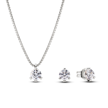 Pandora Nova 14k White Gold  Lab grown Diamond Pendant Necklace and Earrings set