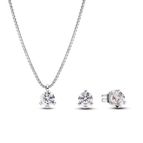 Pandora Nova 14k White Gold  Lab grown Diamond Pendant Necklace and Earrings set