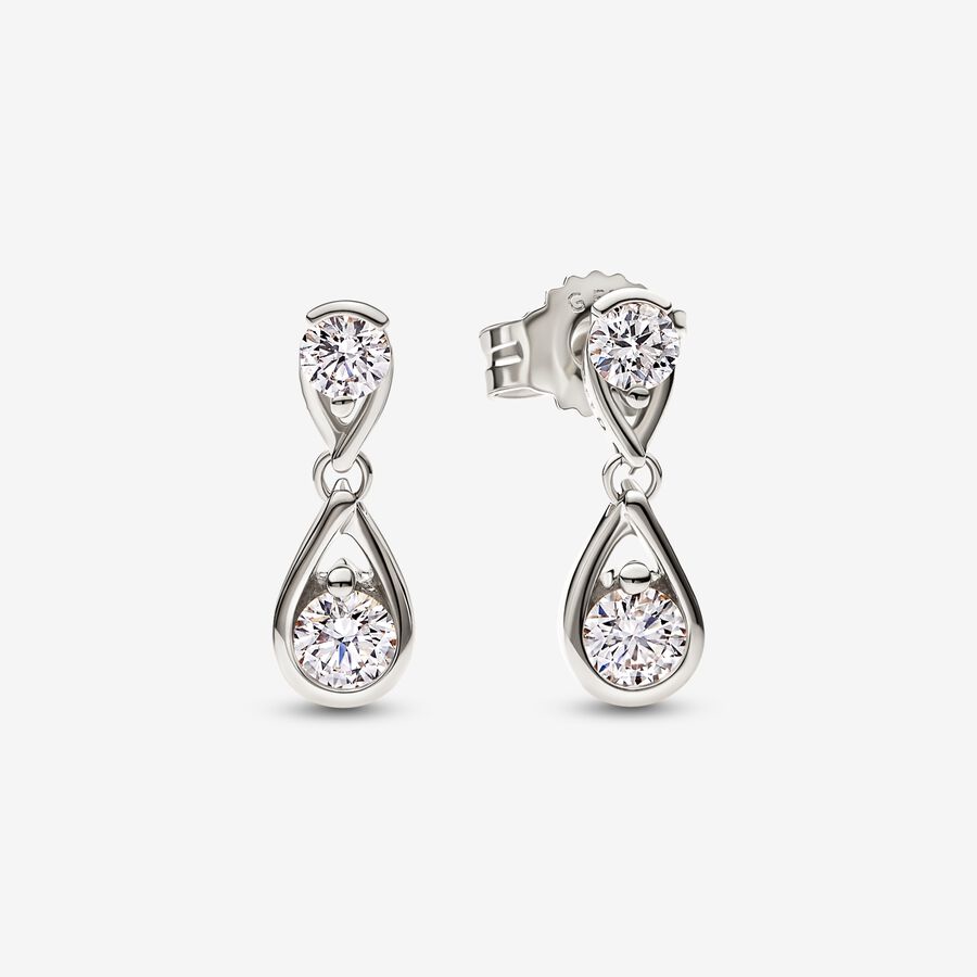 Pandora Infinite 14k White Gold Double Lab-grown Diamond Drop Earrings image number 0