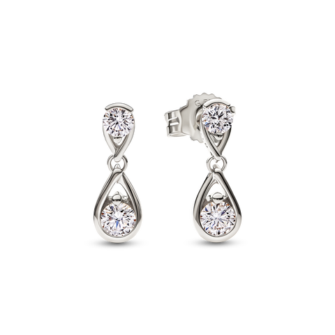 Pandora Infinite 14k White Gold Double Lab-grown Diamond Drop Earrings