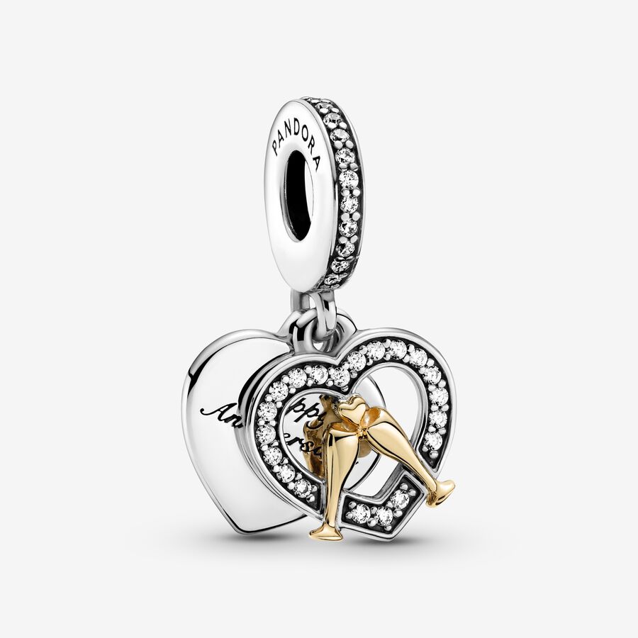 14k Gold Two-tone Happy Anniversary Dangle Charm image number 0