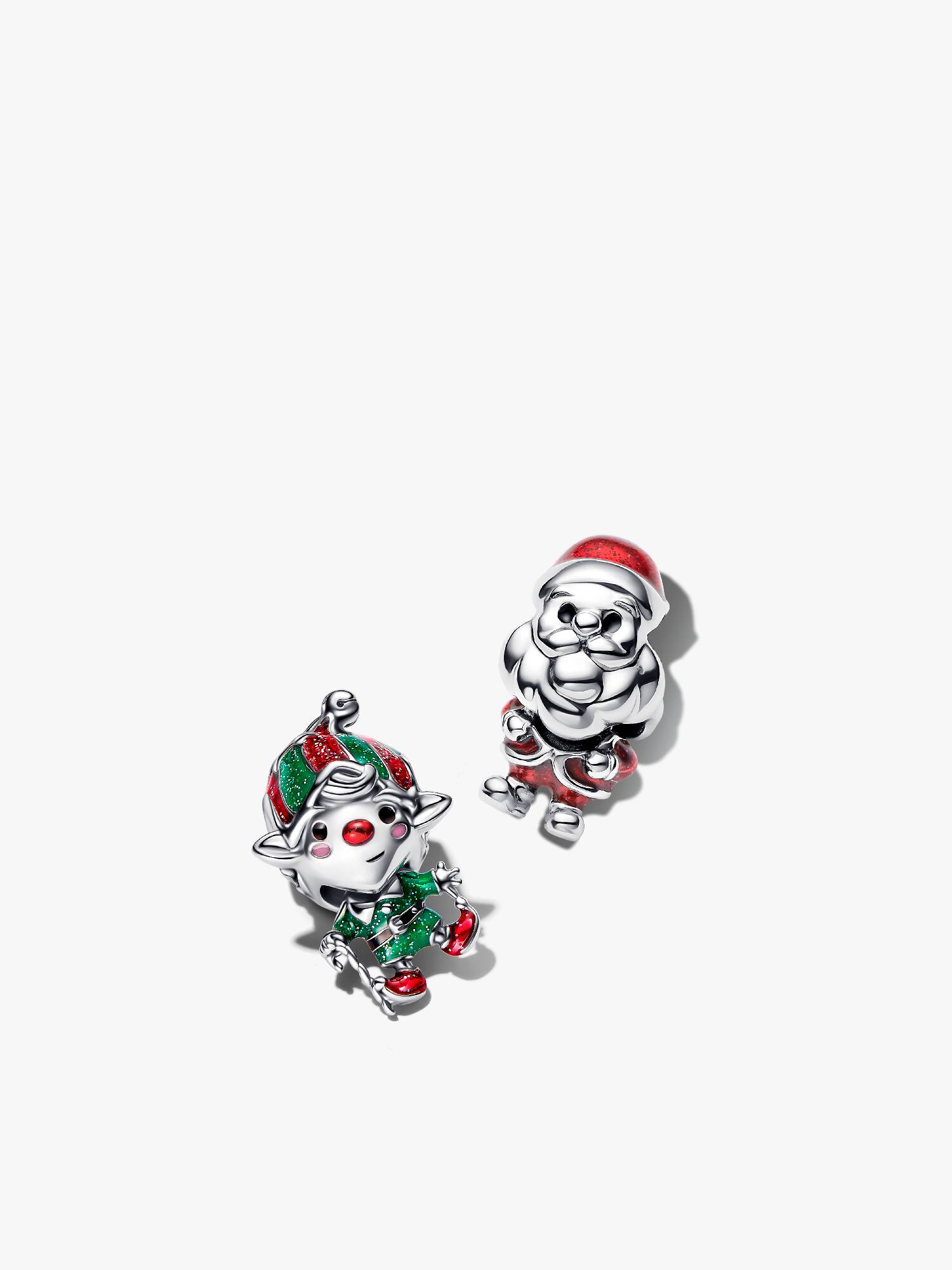 Santa and Moveable Elf Charm Set