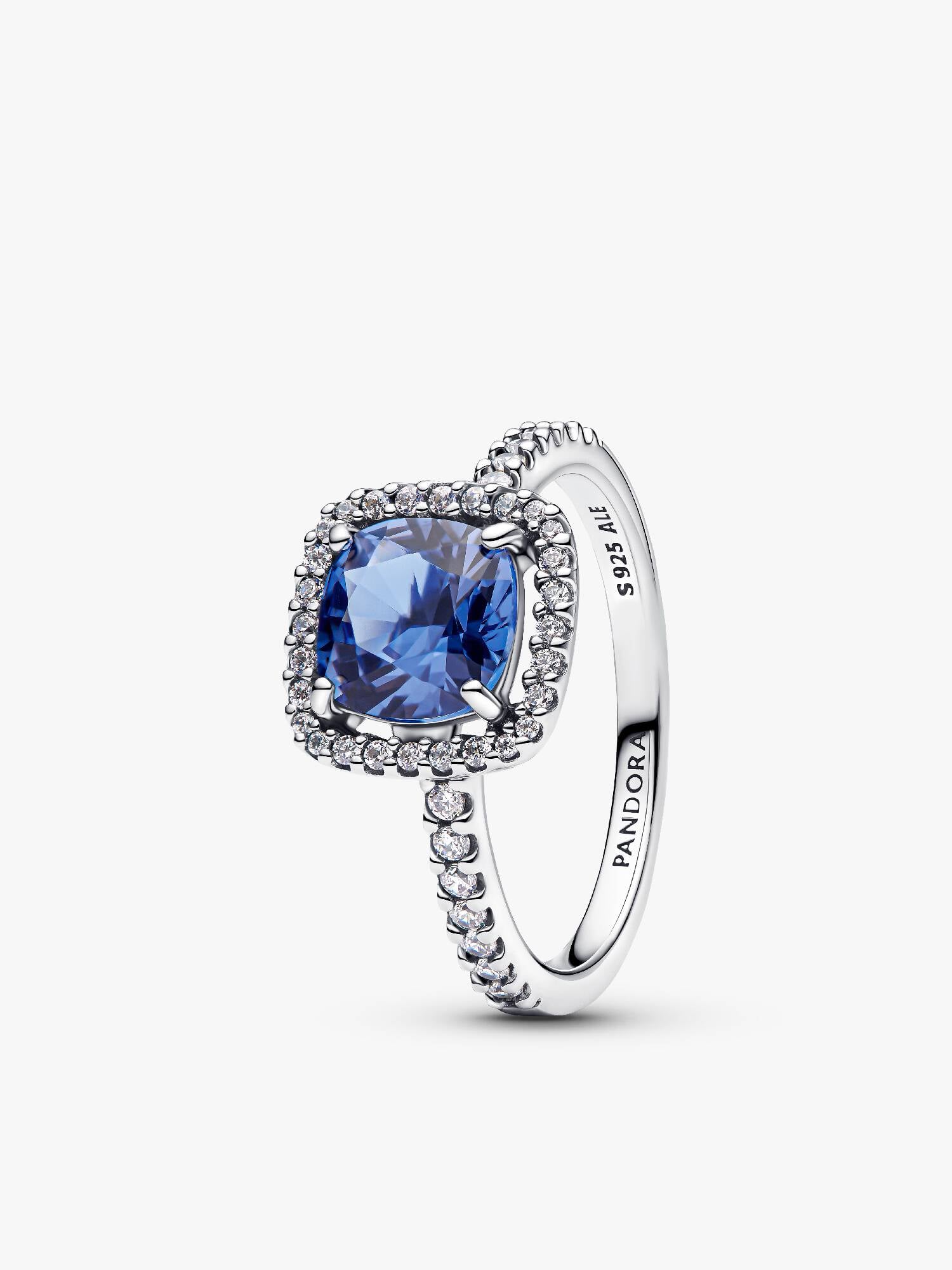 Sparkling Square Blue Halo Statement Ring