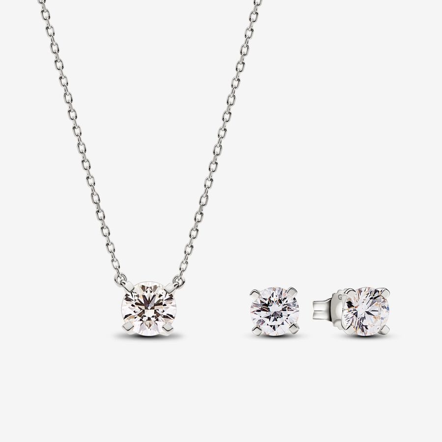 Pandora Era 14k White Gold Lab-grown Diamond Pendant Necklace and Earring Set  image number 0