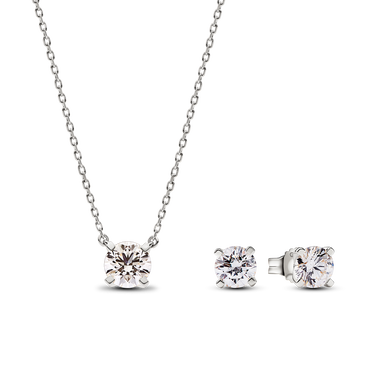 Pandora Era 14k White Gold Lab-grown Diamond Pendant Necklace and Earring Set 