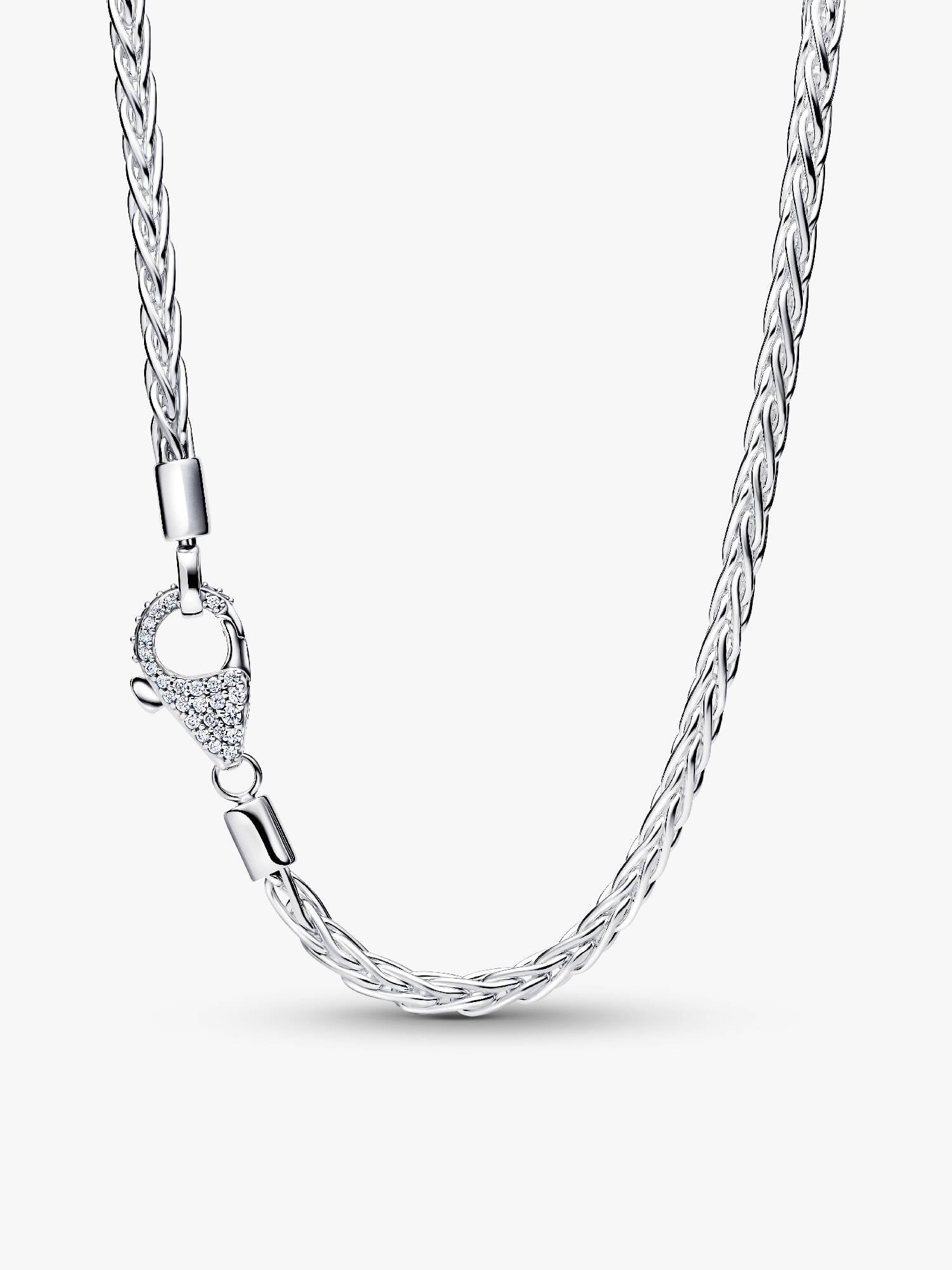Pavé Clasp Foxtail Chain Charm Necklace 