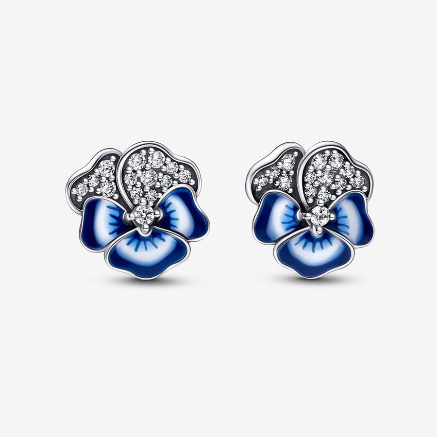 Blue Pansy Flower Stud Earrings image number 0