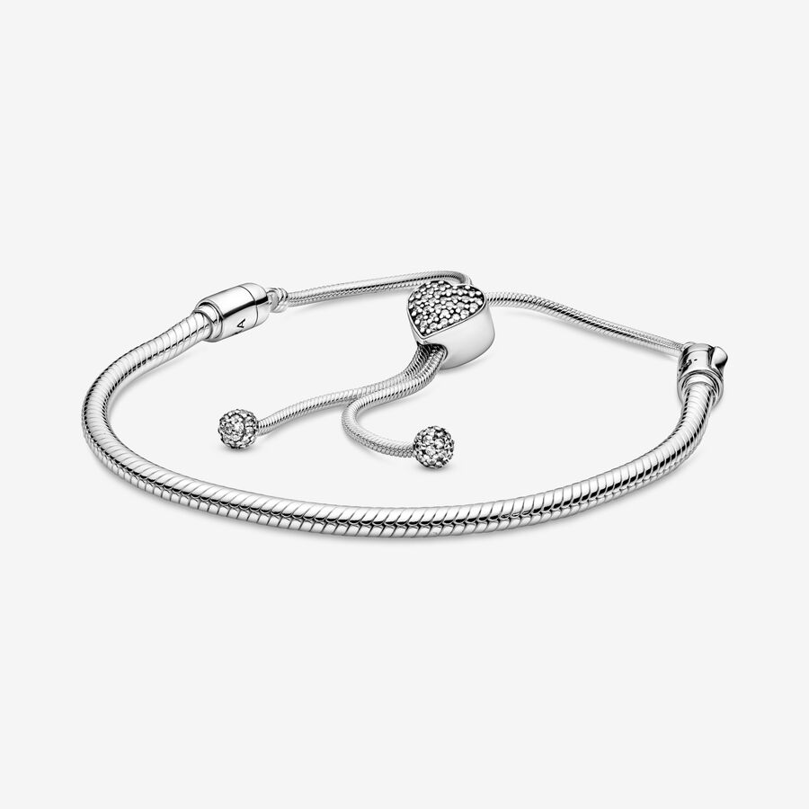 Pandora Moments Pavé Heart Clasp Snake Chain Slider Bracelet image number 0