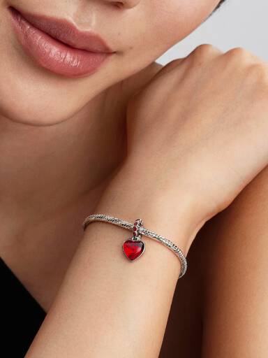 Red Murano Glass Heart Double Dangle Charm