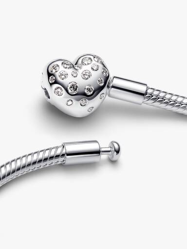 Pandora Sterling Silver Lab-grown Diamond Heart Clasp Snake Chain Bracelet