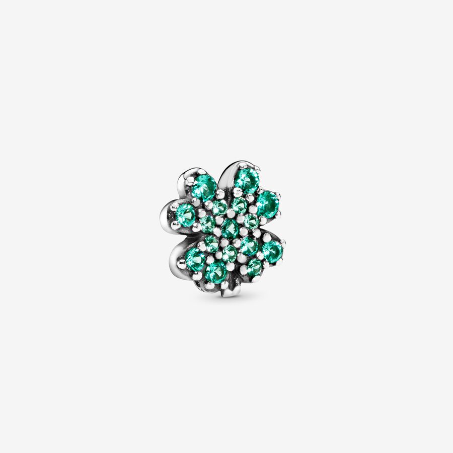Clover silver petite element with royal green and aqua green crystal image number 0