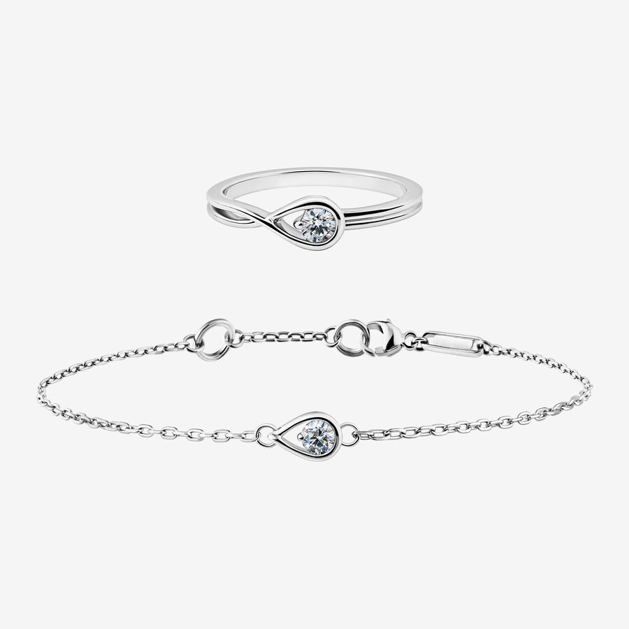 Pandora Infinite Sterling Silver 0.15 Carat Sparkling Teardrop Chain Bracelet and Ring Set image number 0