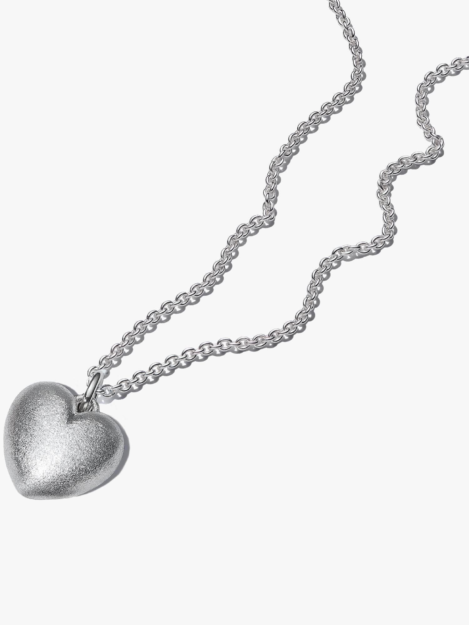 Silver Matte Puffy Heart Pendant Necklace