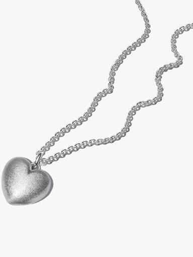 Silver Matte Puffy Heart Pendant Necklace
