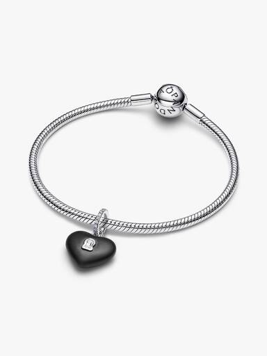 Matte Black Ceramic Heart Padlock Dangle Charm