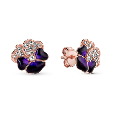 Deep Purple Pansy Flower Stud Earrings