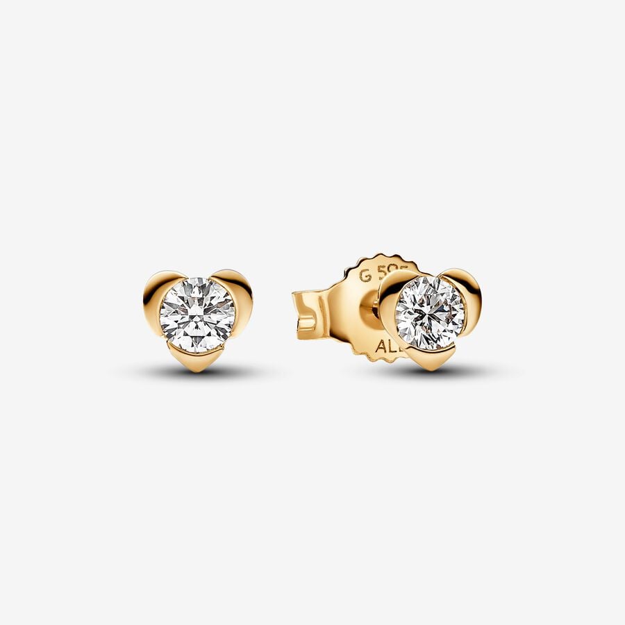 Pandora Talisman 14k Gold Lab-grown Diamond Heart Earrings image number 0
