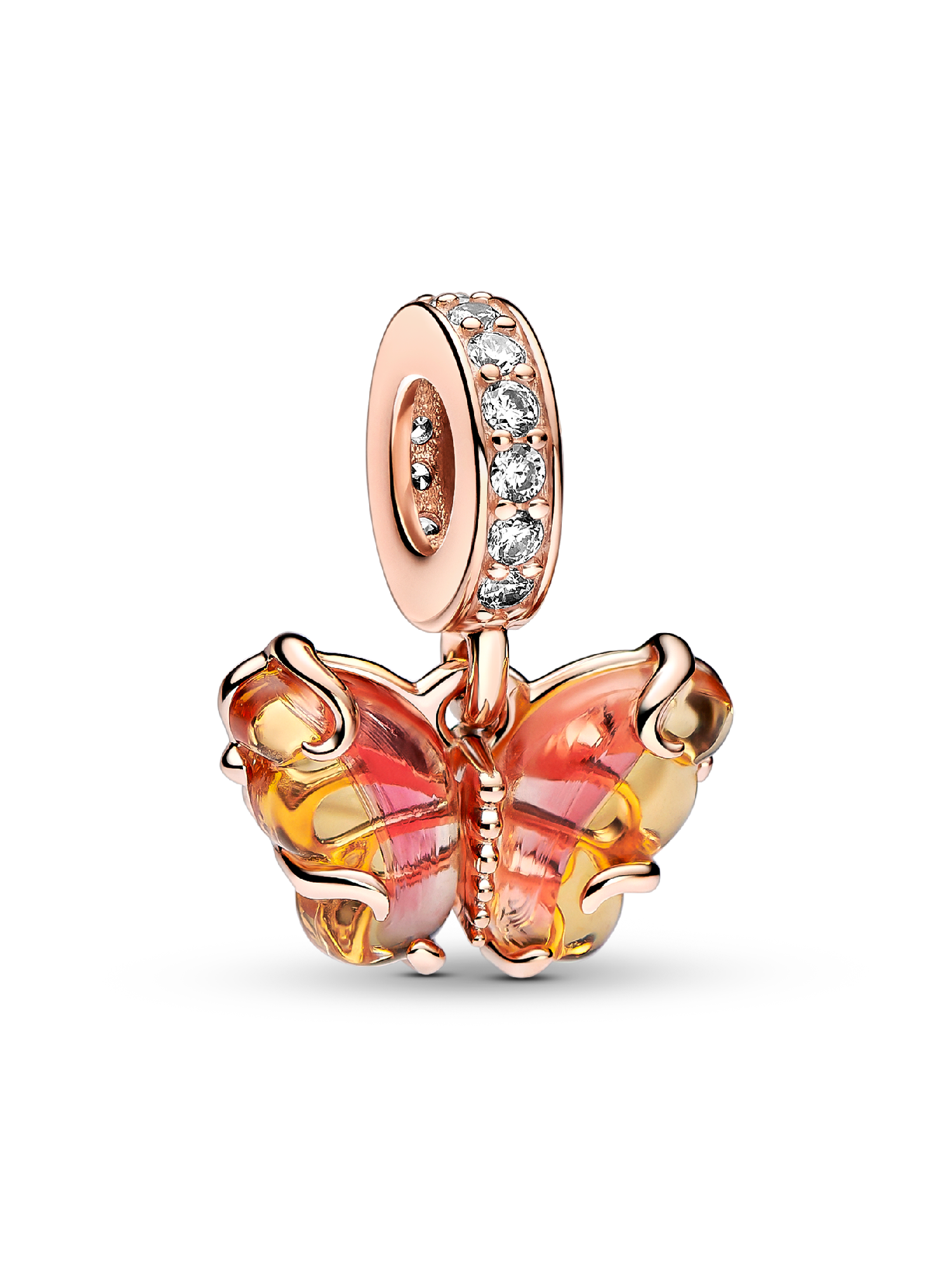 Pink & Yellow Murano Glass Butterfly Dangle Charm