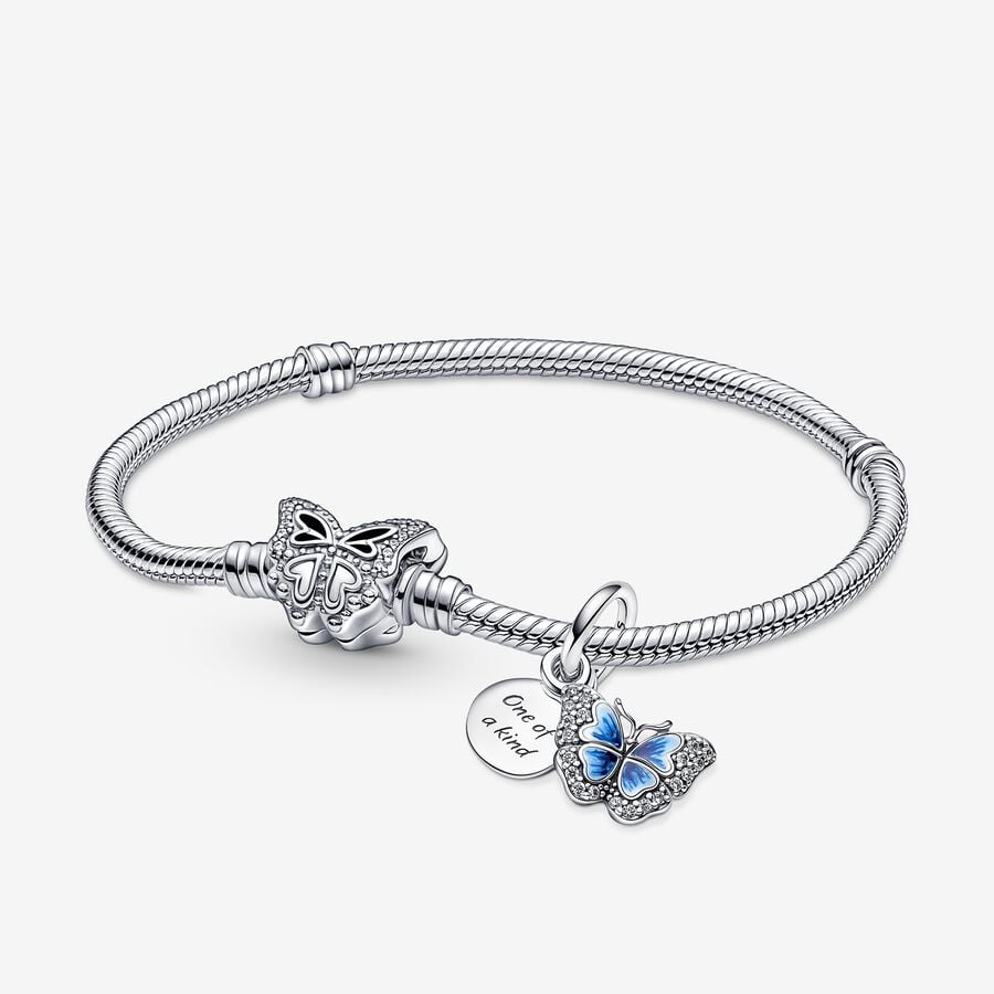 Blue Butterfly Dangle Charm and Bracelet Gift Set