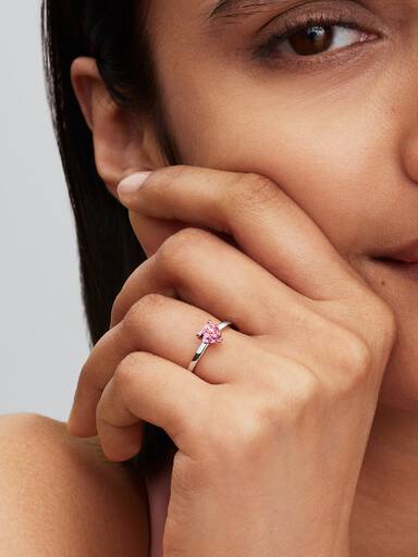 Sparkling Pink Heart Solitaire Ring
