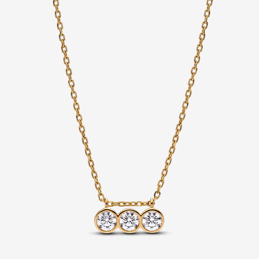Pandora Era Bezel 14k Gold Triple Lab-grown Diamond Pendant Necklace image number 0