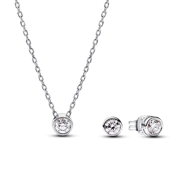 Pandora Era Bezel Sterling Silver Lab grown Diamond Pendant Necklace and Earrings set