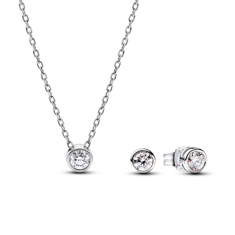 Pandora Era Bezel Sterling Silver Lab grown Diamond Pendant Necklace and Earrings set