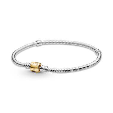 Pandora Moments 14k Gold Two-tone Barrel Clasp Snake Chain Bracelet