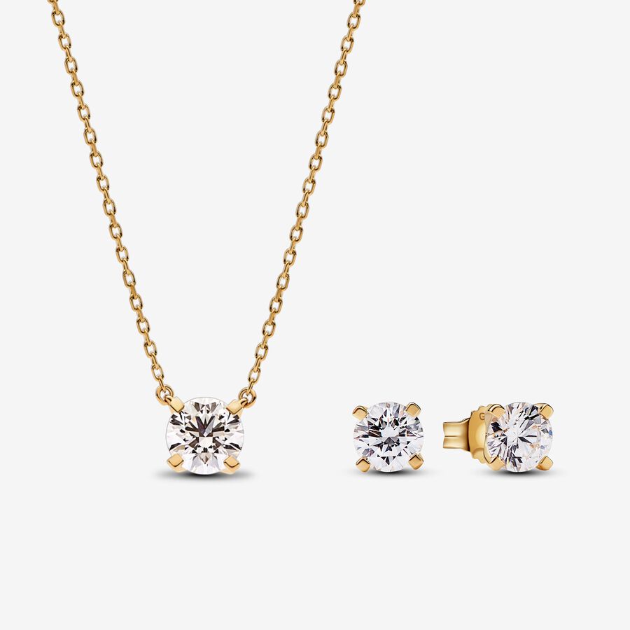 Pandora Era 14k Gold Lab-grown Diamond Pendant Necklace and Earring Set  image number 0