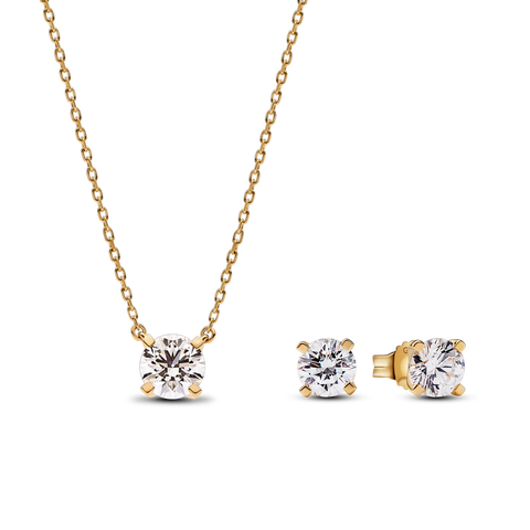 Pandora Era 14k Gold Lab-grown Diamond Pendant Necklace and Earring Set 