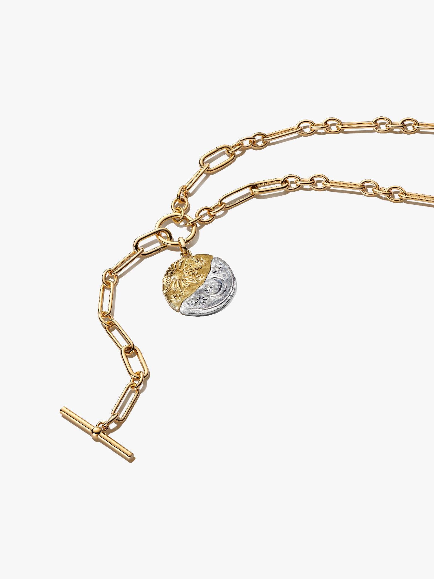 Oversized Sun & Moon Medallion Chain Y-Link Necklace