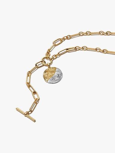 Oversized Sun & Moon Medallion Chain Y-Link Necklace