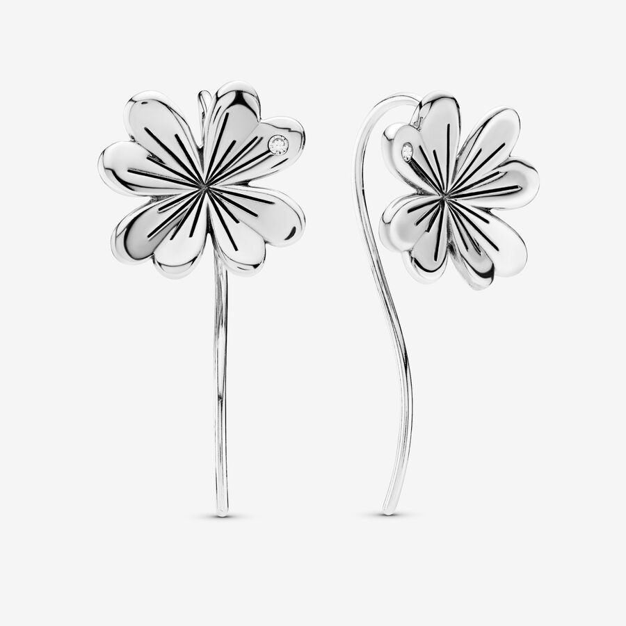 Clover silver earrings with clear cubic zirconia image number 0