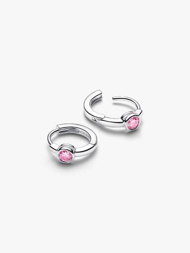Pandora Era Bezel Sterling Silver Pink Lab-grown Diamond Huggie Earrings