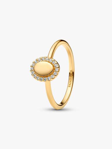 Engravable 14k gold-plated ring with clear cubic zirconia