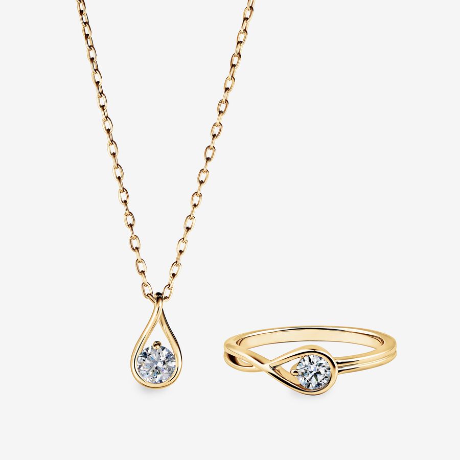 Pandora Infinite 14k Gold Necklace and Ring Set image number 0