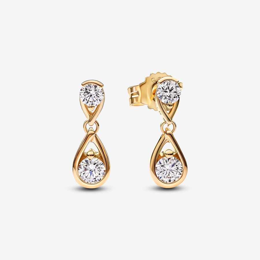 Pandora Infinite 14k Gold Double Lab-grown Diamond Drop Earrings image number 0