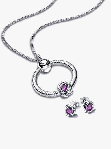February Birthstone Eternity Circle O Pendant and Earrings Set