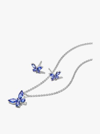 Winter Blue Butterfly Necklace and Earring Set